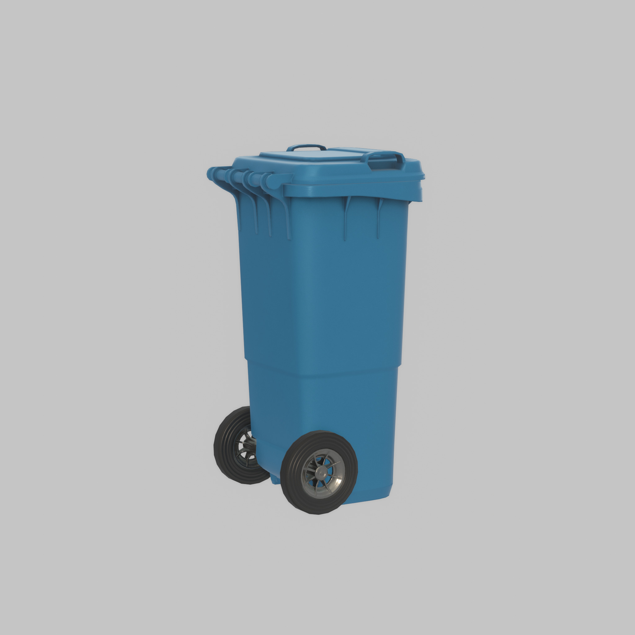 Plastic garbage can blue with wheels 60 L Low-poly 3D model_52