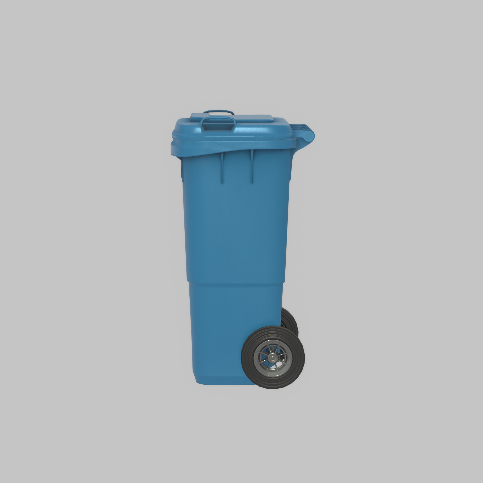 Plastic garbage can blue with wheels 60 L Low-poly 3D model_35