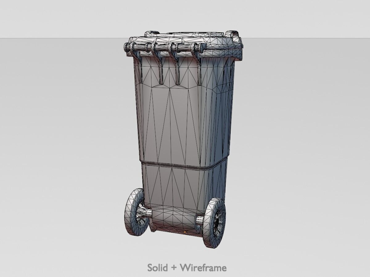Plastic garbage can blue with wheels 60 L Low-poly 3D model_10