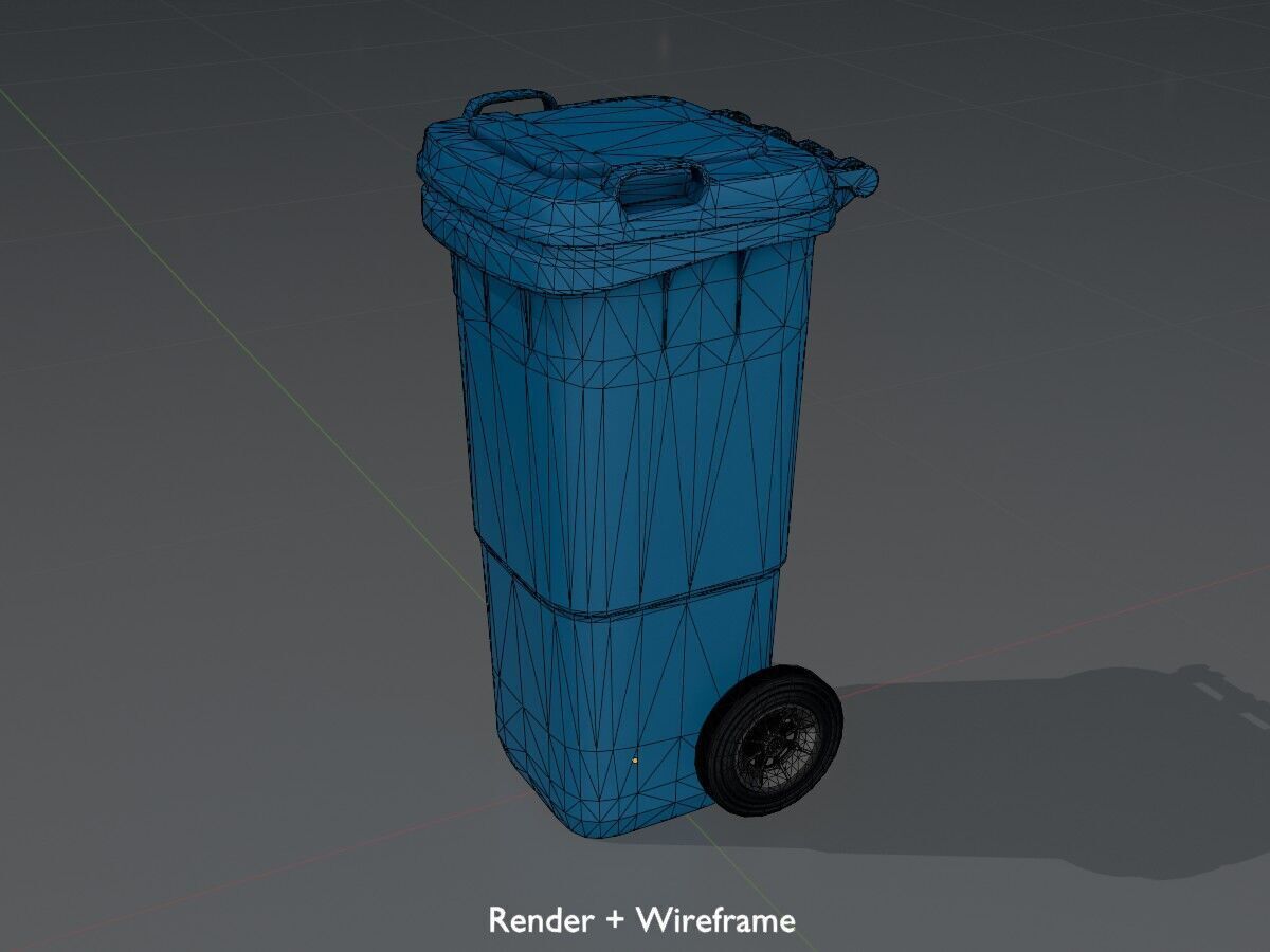 Plastic garbage can blue with wheels 60 L Low-poly 3D model_8