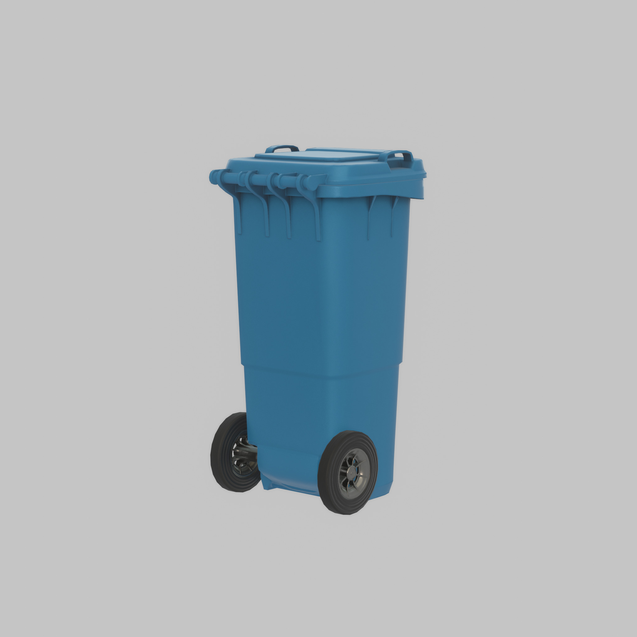 Plastic garbage can blue with wheels 60 L Low-poly 3D model_50