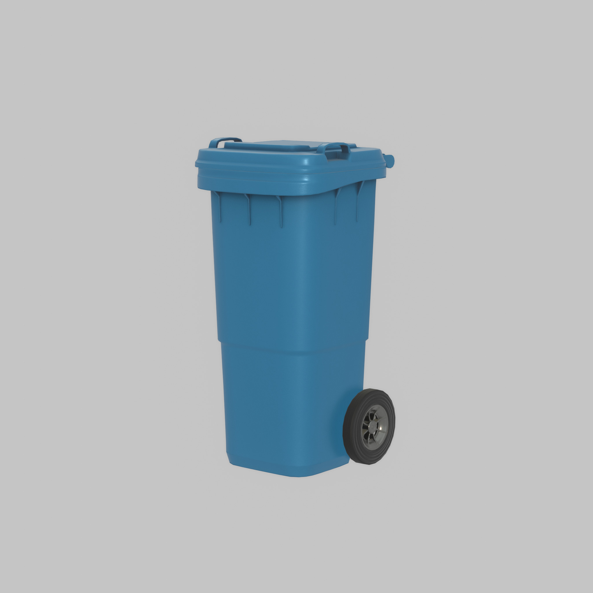 Plastic garbage can blue with wheels 60 L Low-poly 3D model_30