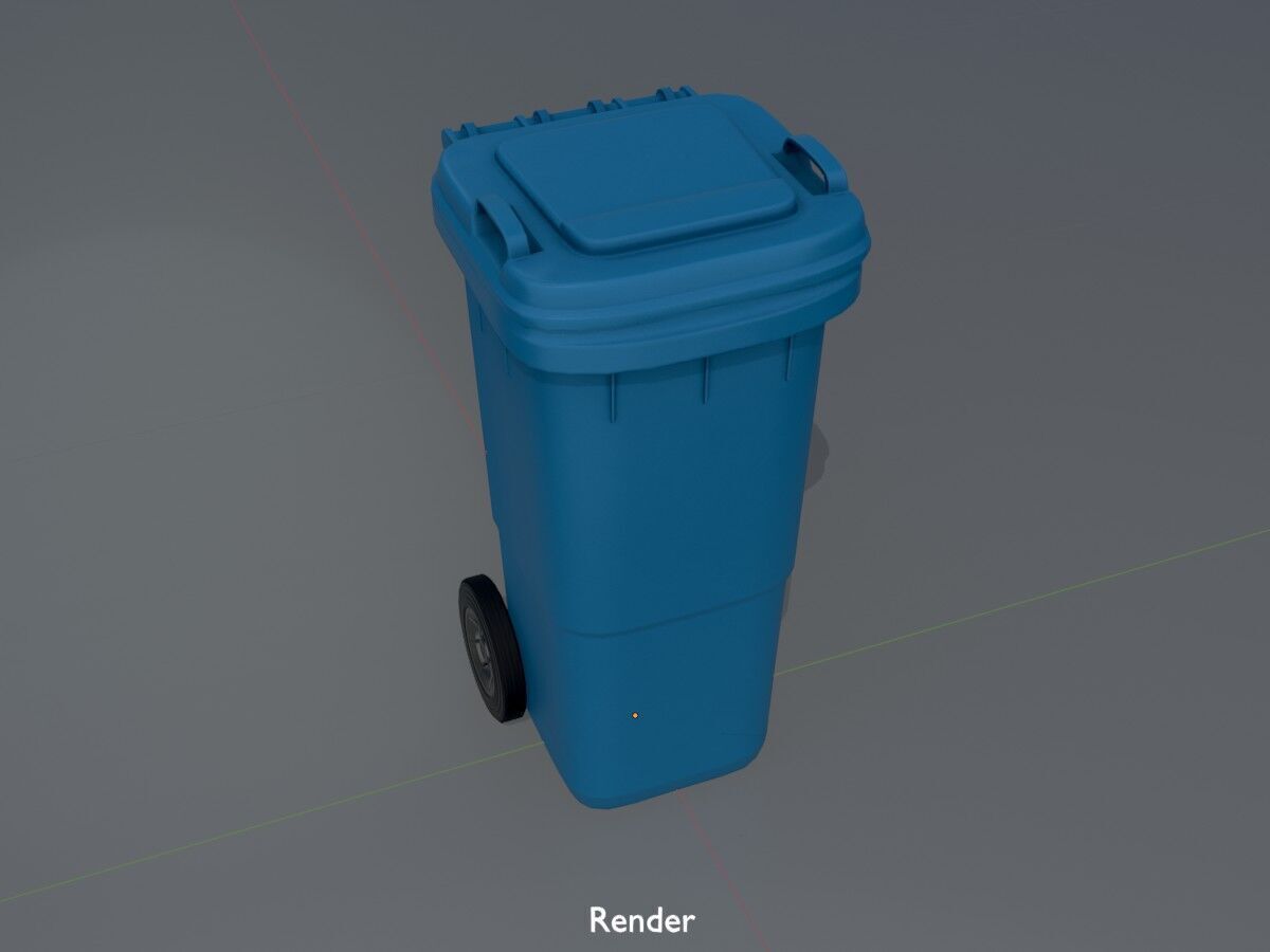 Plastic garbage can blue with wheels 60 L Low-poly 3D model_16