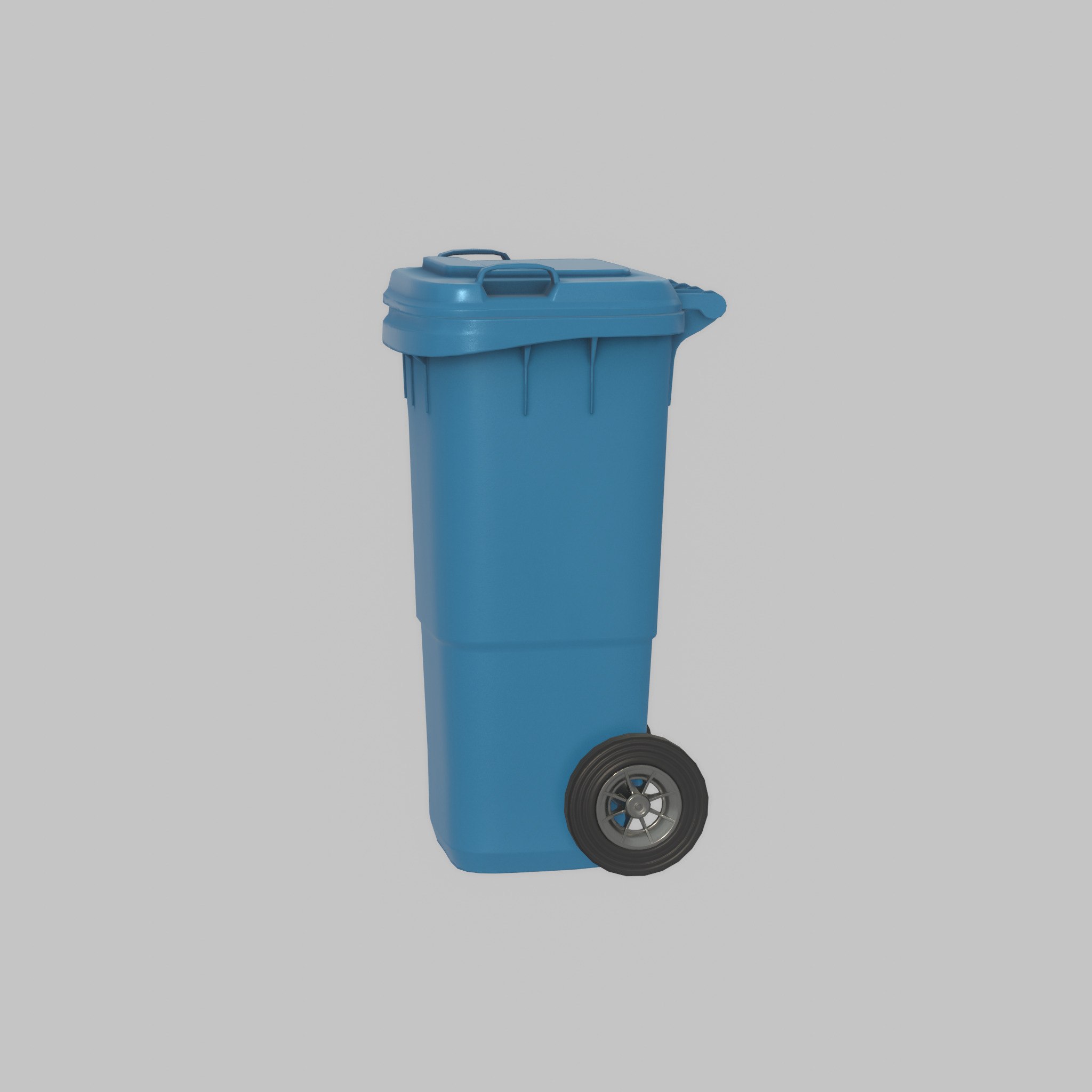 Plastic garbage can blue with wheels 60 L Low-poly 3D model_34