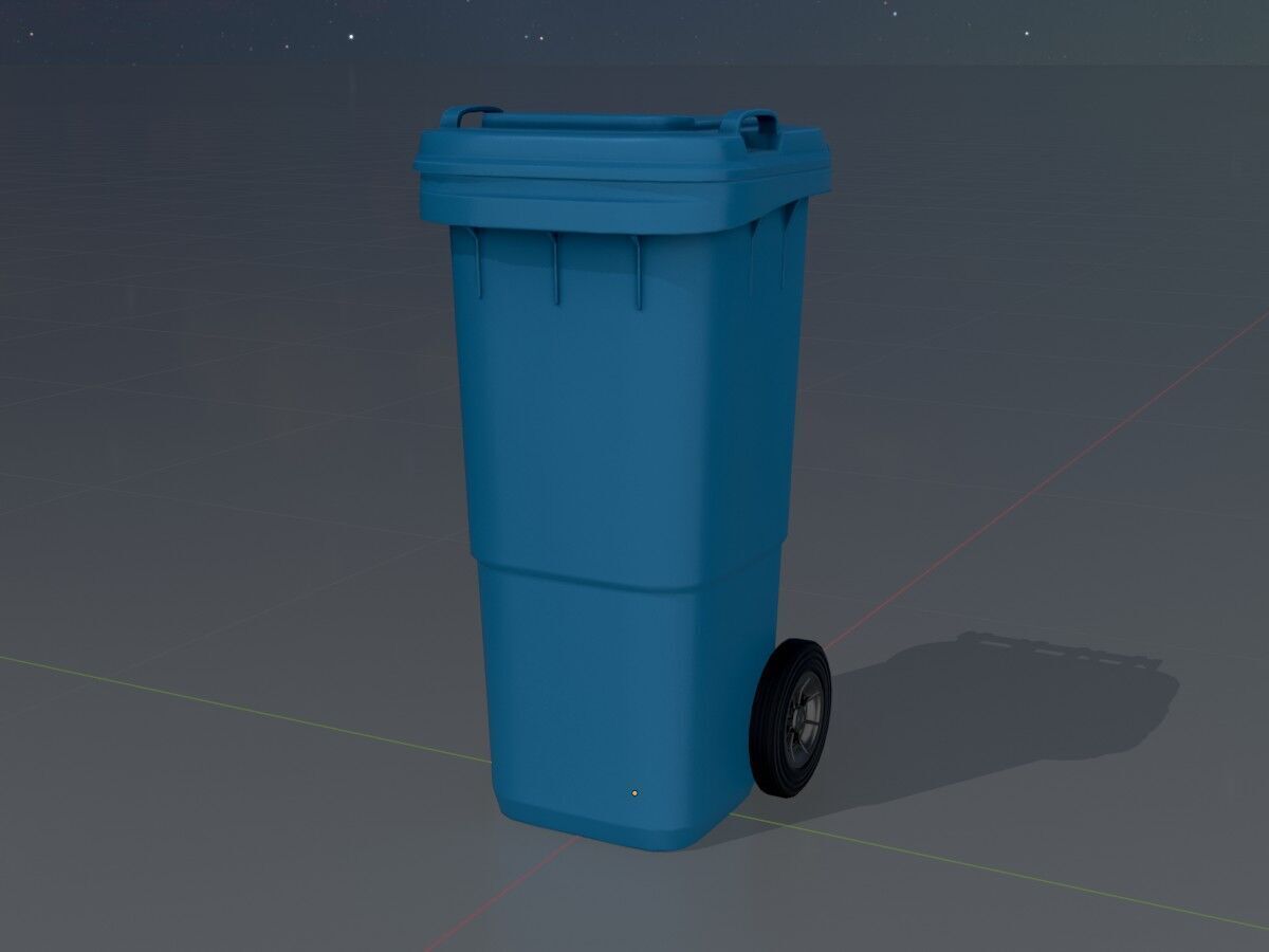 Plastic garbage can blue with wheels 60 L Low-poly 3D model_4