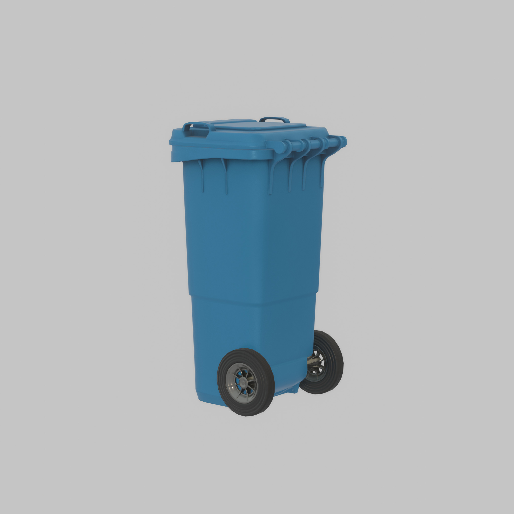 Plastic garbage can blue with wheels 60 L Low-poly 3D model_40