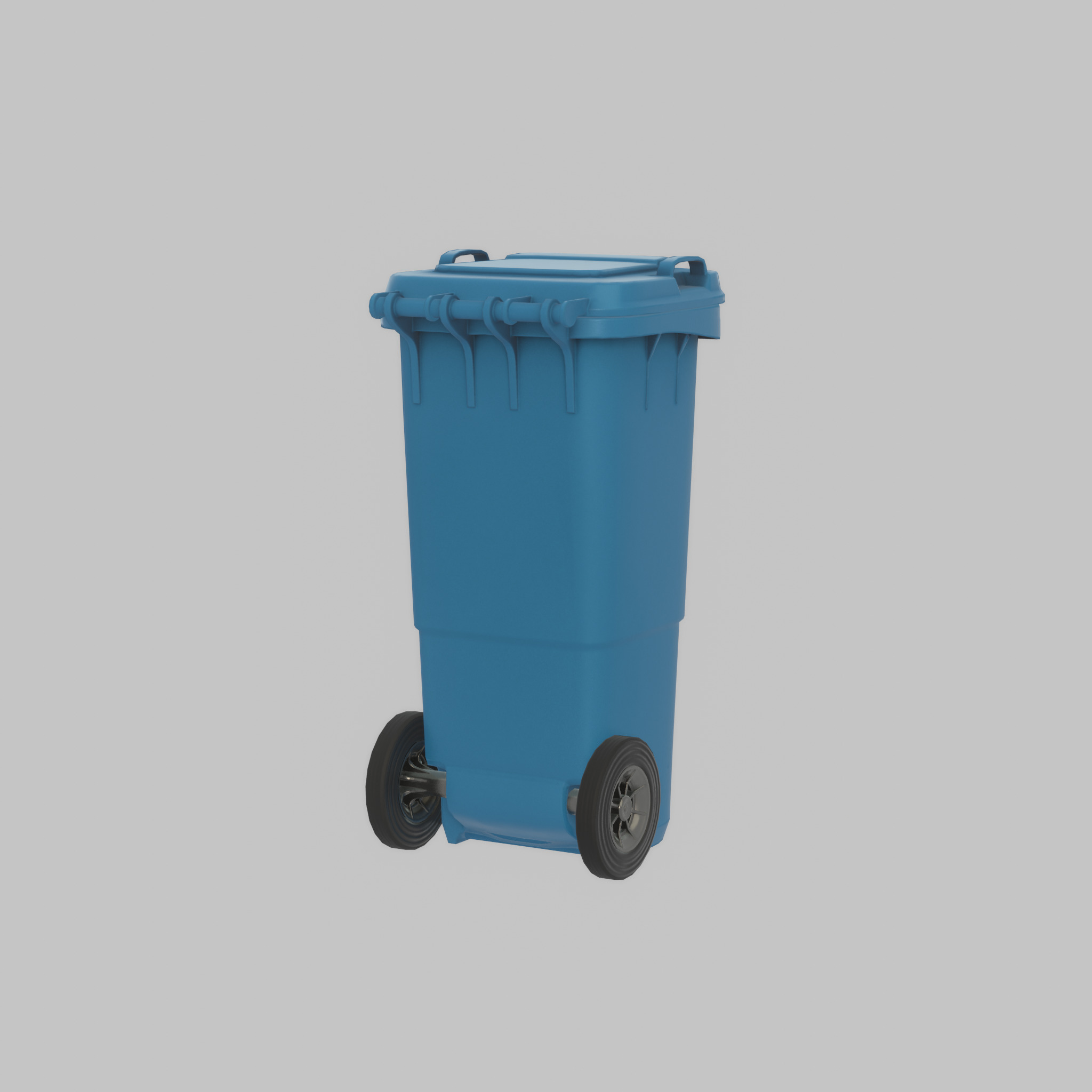 Plastic garbage can blue with wheels 60 L Low-poly 3D model_49