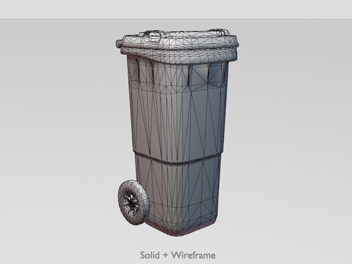 Plastic garbage can blue with wheels 60 L Low-poly 3D model_11