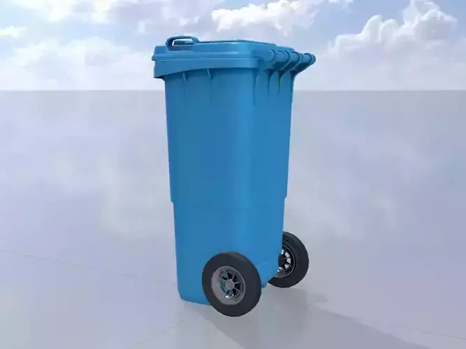 Plastic garbage can blue with wheels 60 L Low-poly 3D model