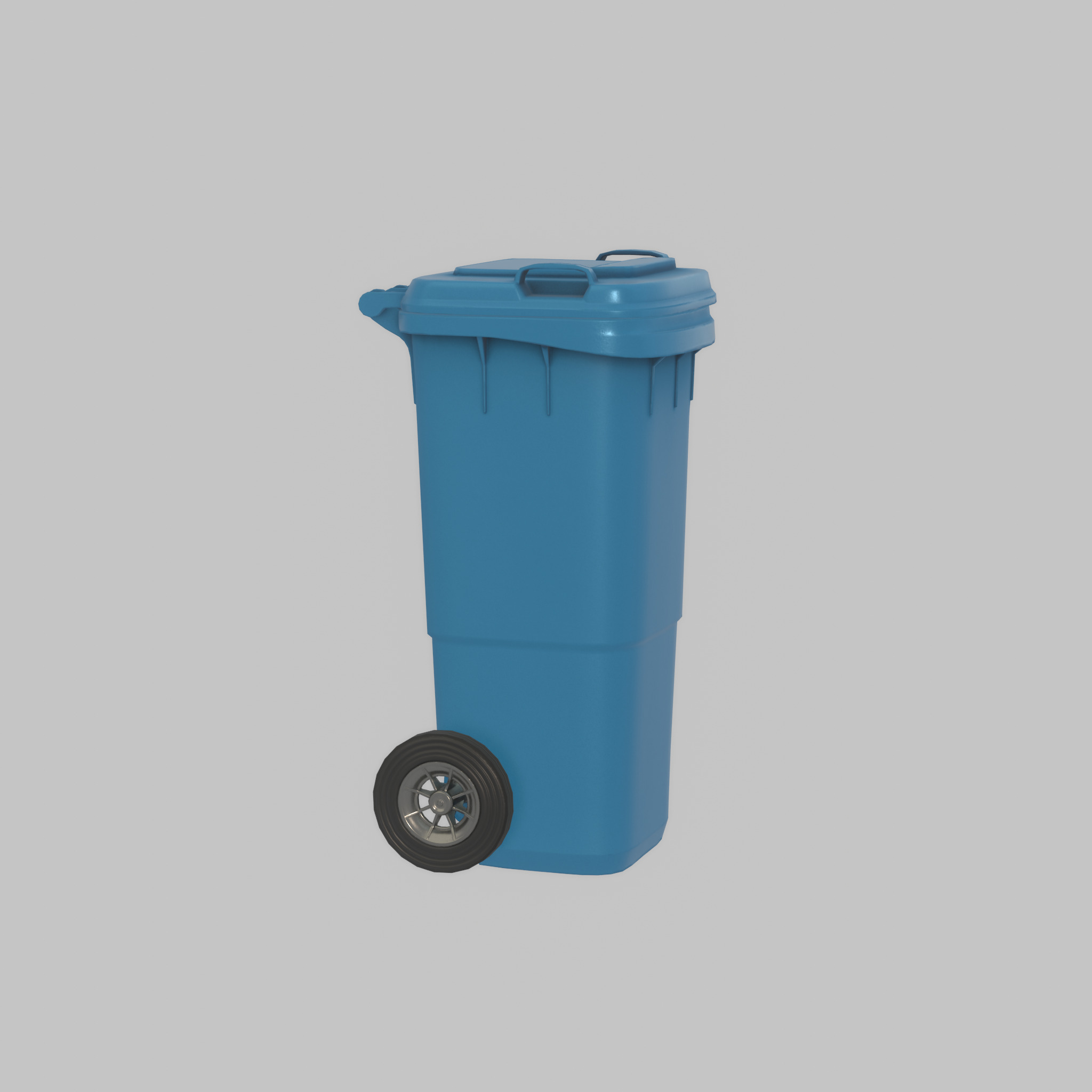 Plastic garbage can blue with wheels 60 L Low-poly 3D model_47