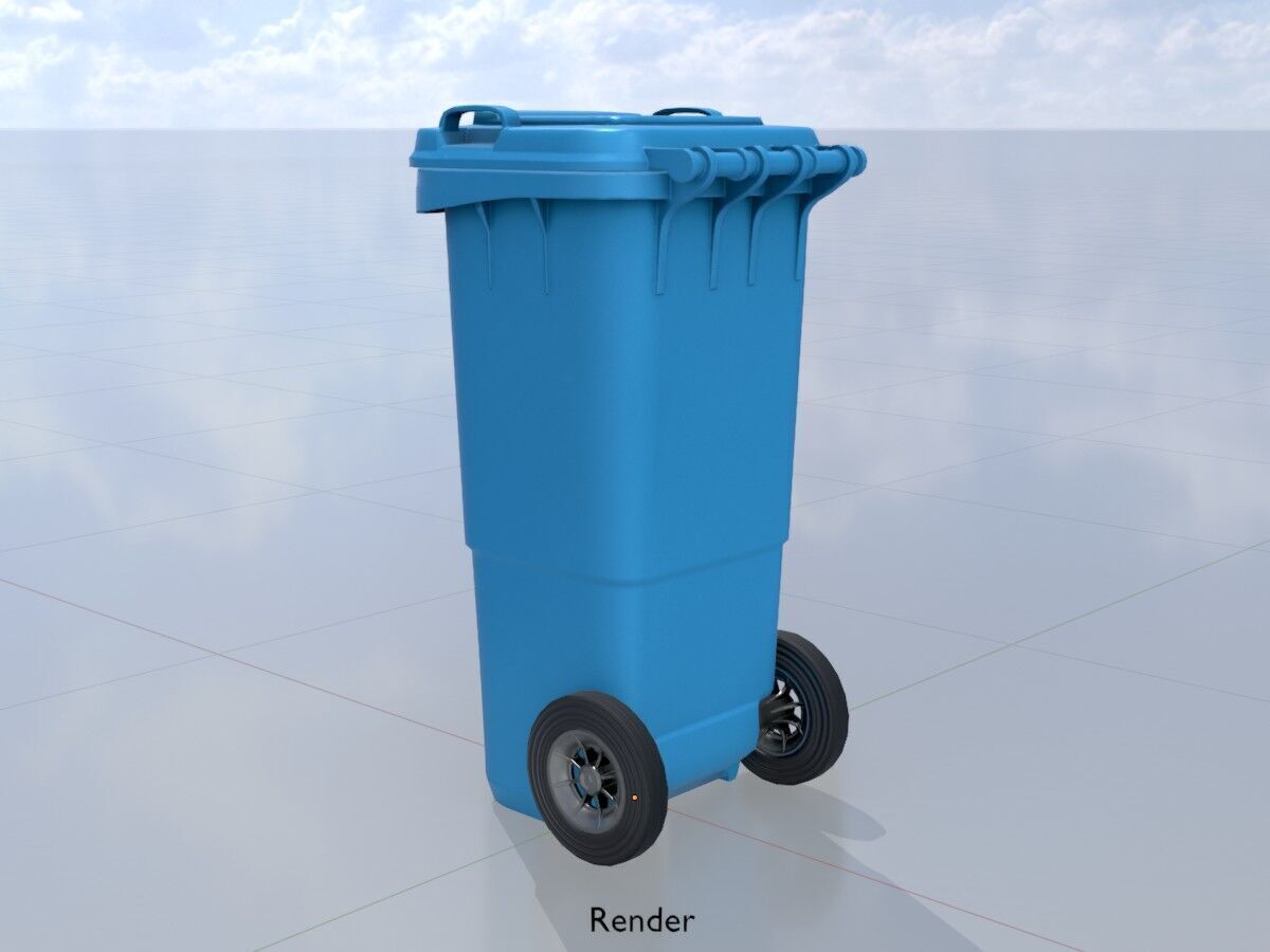 Plastic garbage can blue with wheels 60 L Low-poly 3D model_13
