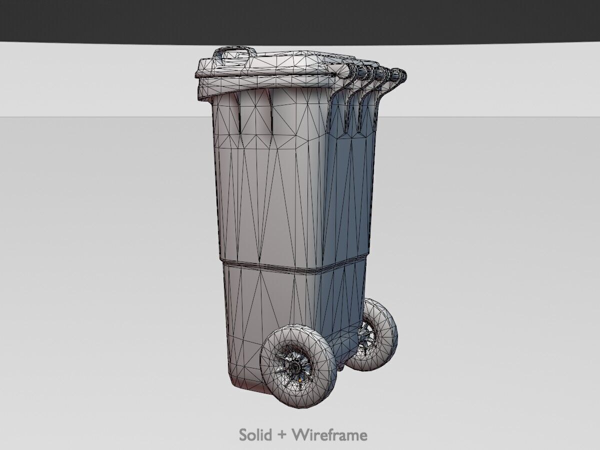 Plastic garbage can blue with wheels 60 L Low-poly 3D model_9