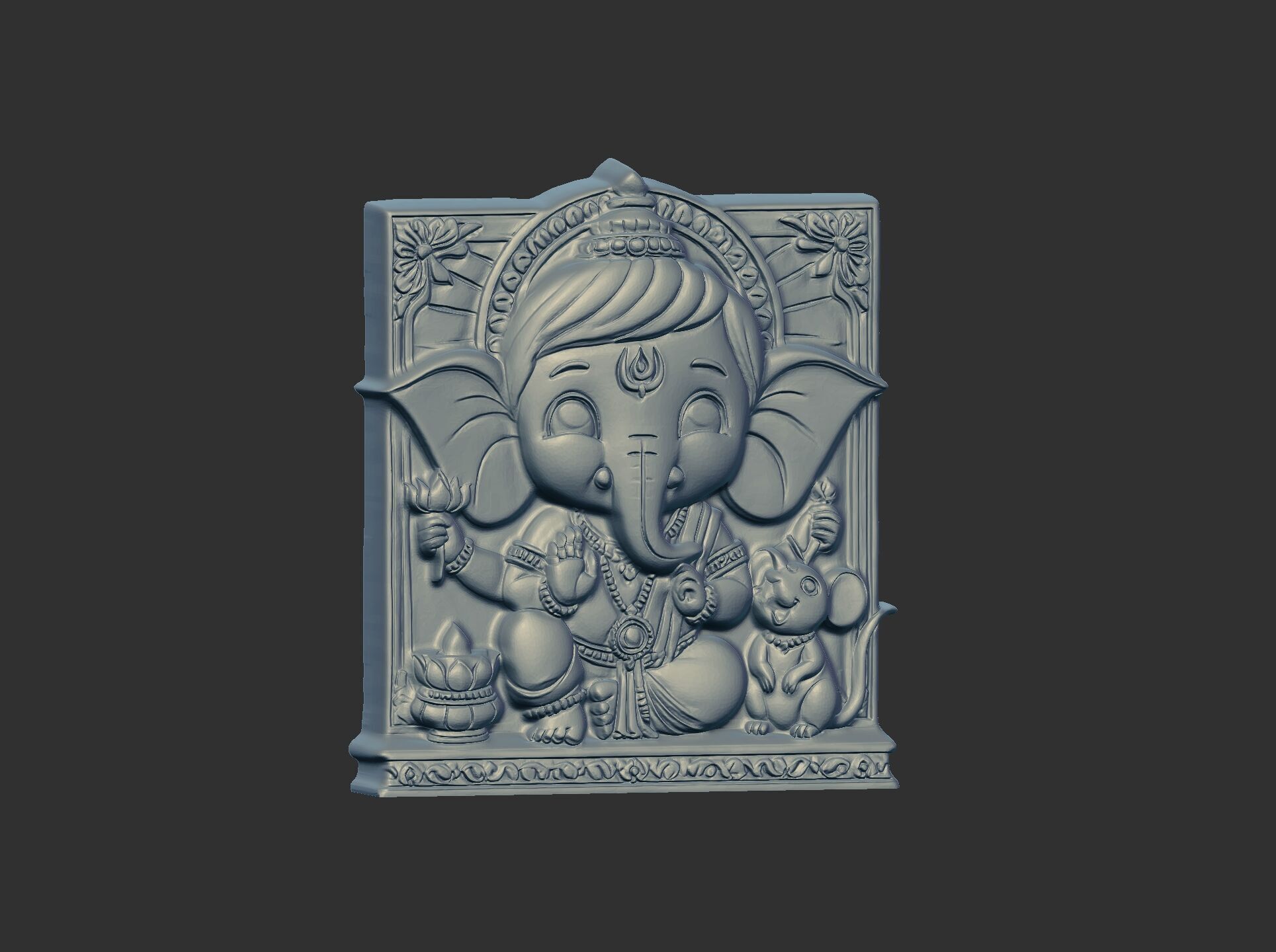 Cute Ganesha Bas-Relief Artwork STL File for 3D Printing 3D print model_4