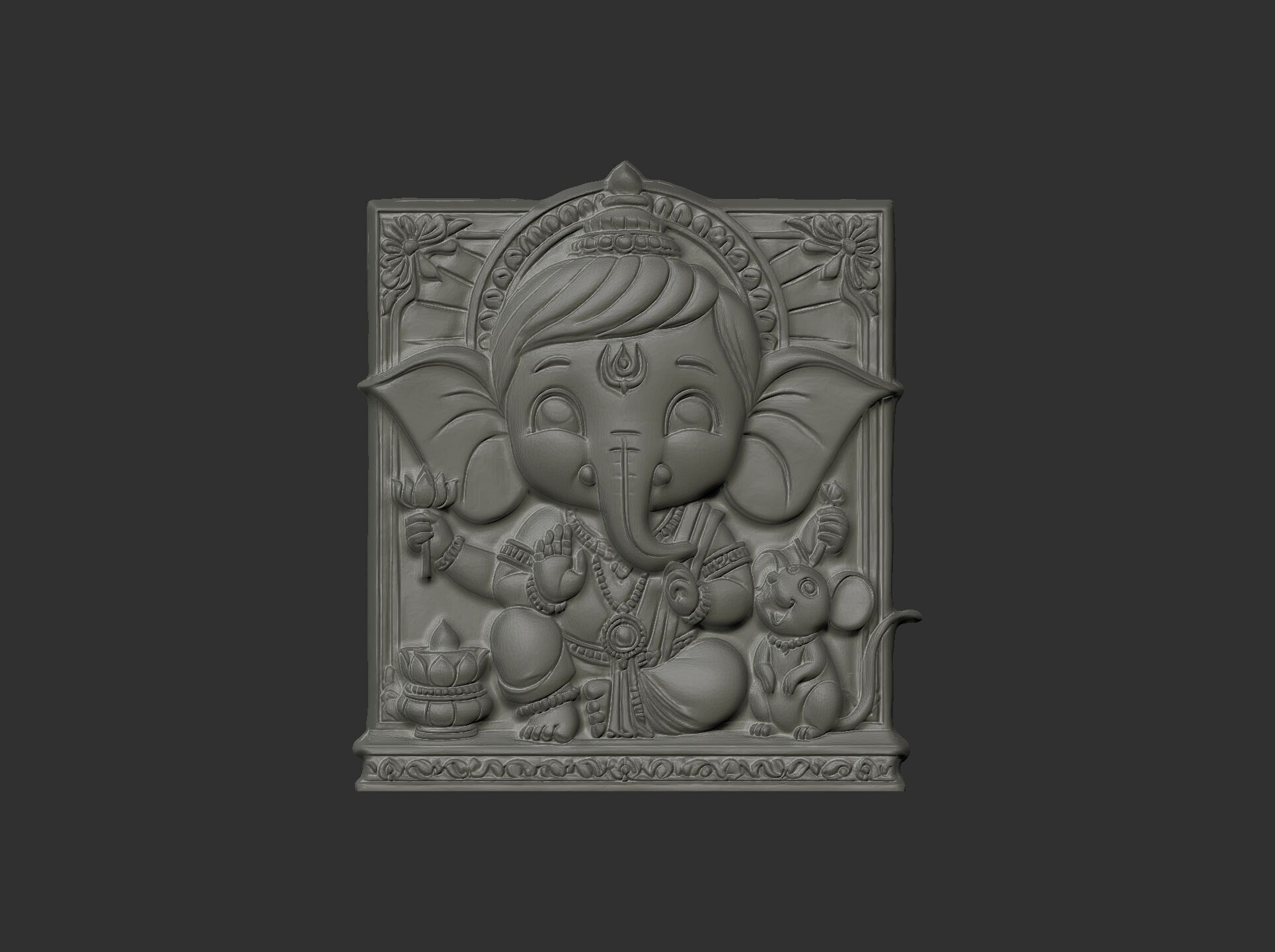 Cute Ganesha Bas-Relief Artwork STL File for 3D Printing 3D print model_15