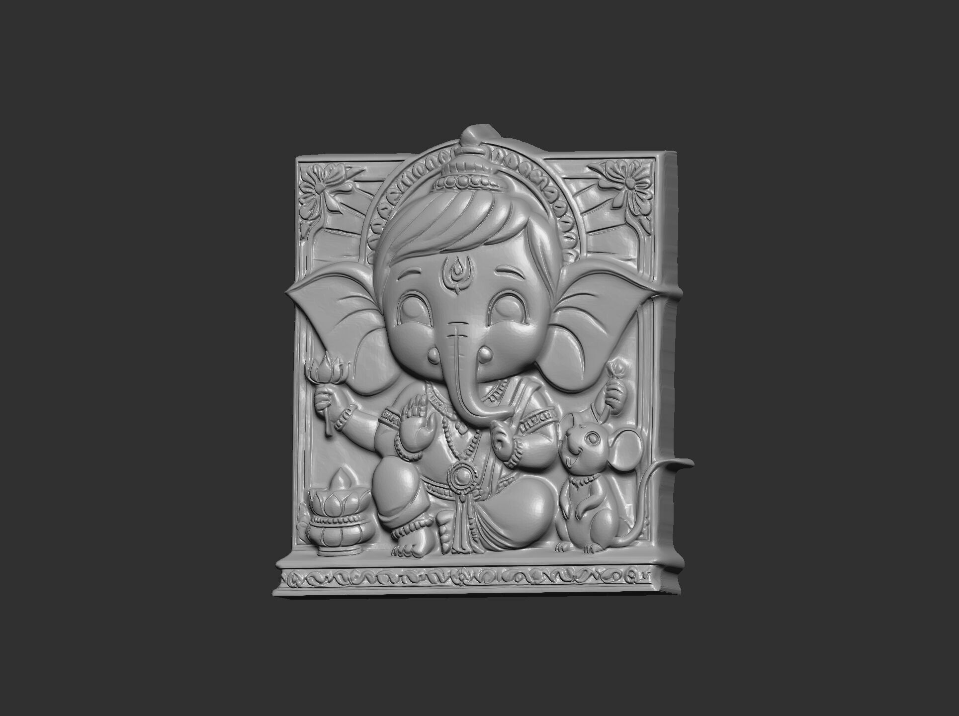 Cute Ganesha Bas-Relief Artwork STL File for 3D Printing 3D print model_18