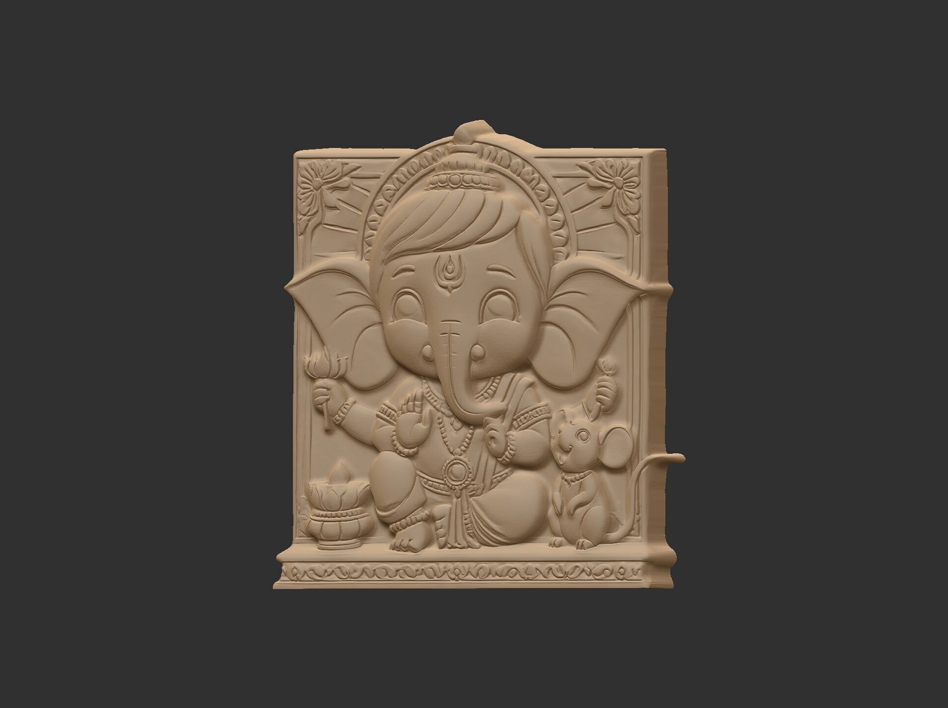 Cute Ganesha Bas-Relief Artwork STL File for 3D Printing 3D print model_11