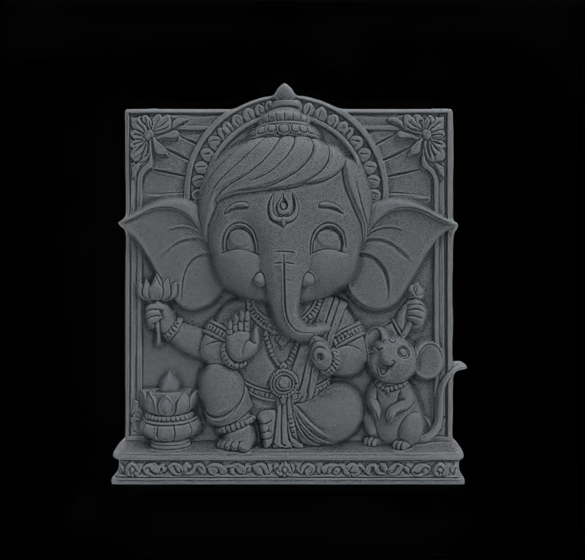 Cute Ganesha Bas-Relief Artwork STL File for 3D Printing 3D print model_2