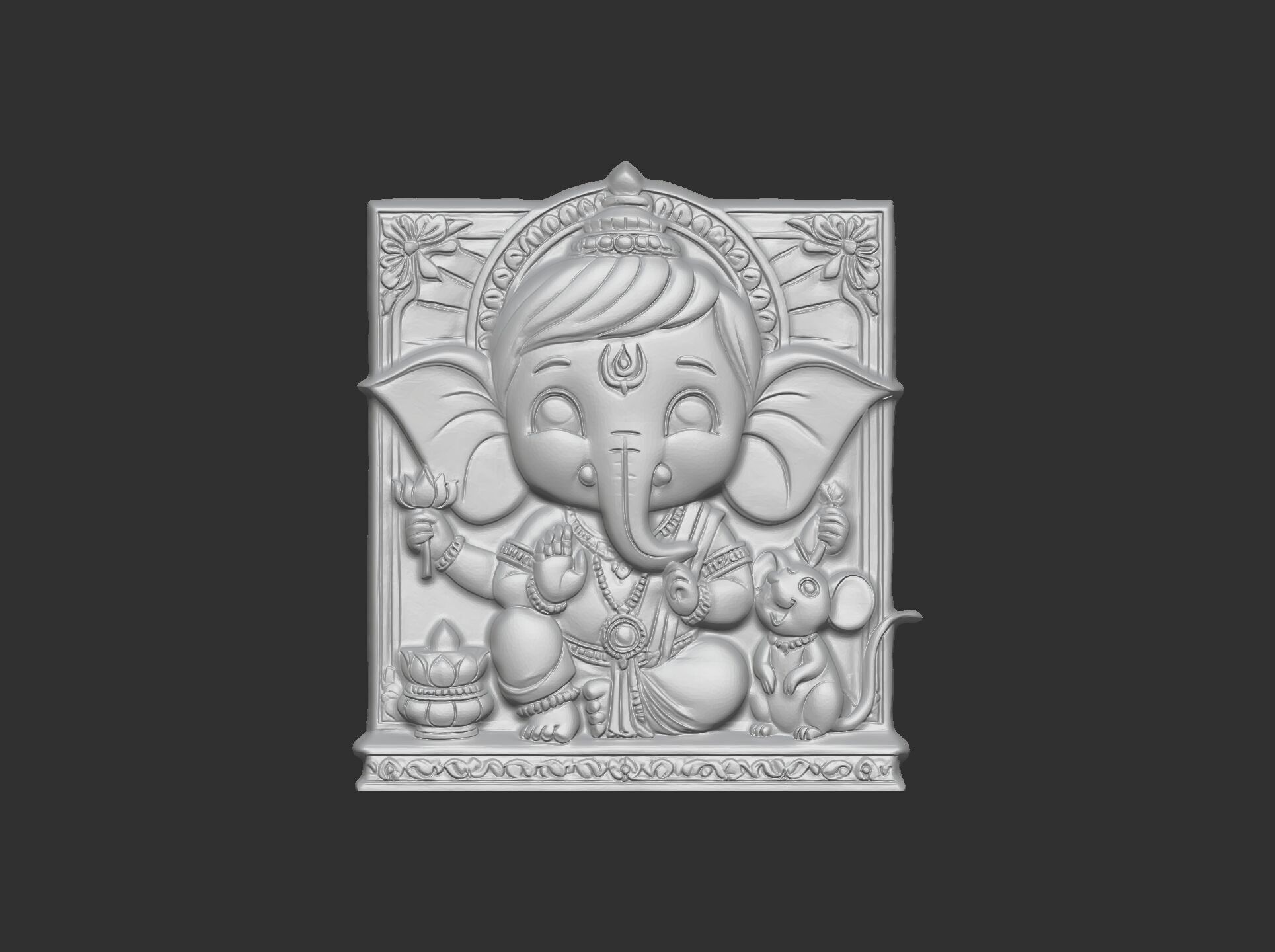 Cute Ganesha Bas-Relief Artwork STL File for 3D Printing 3D print model_23