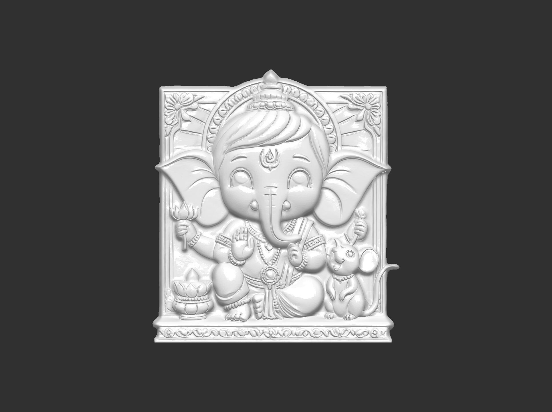 Cute Ganesha Bas-Relief Artwork STL File for 3D Printing 3D print model_21
