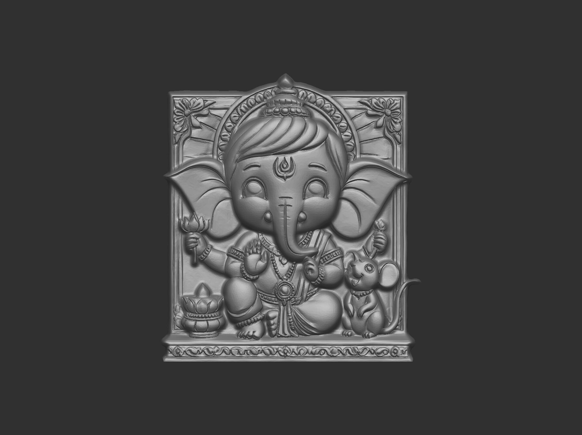 Cute Ganesha Bas-Relief Artwork STL File for 3D Printing 3D print model_20