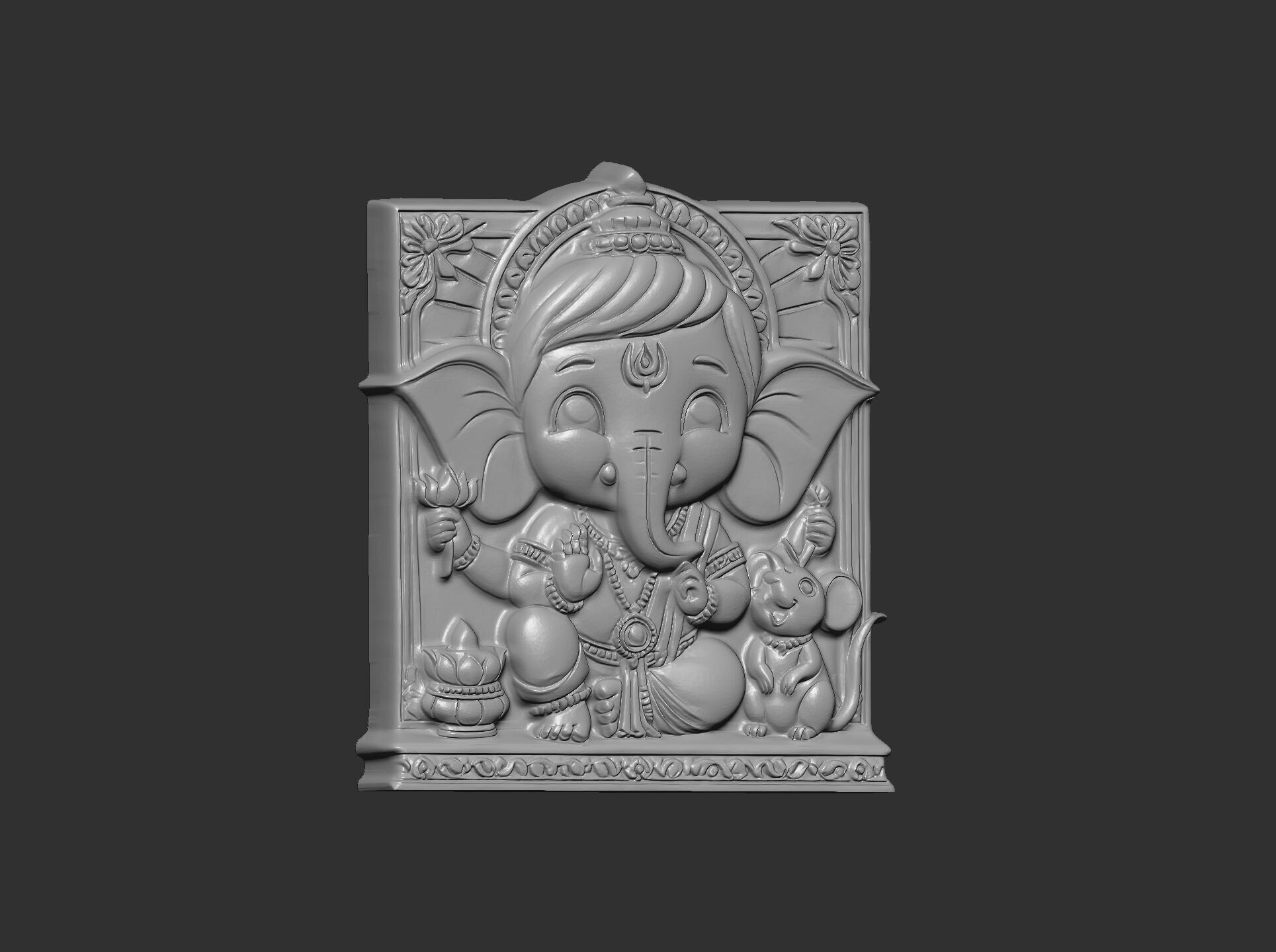 Cute Ganesha Bas-Relief Artwork STL File for 3D Printing 3D print model_14