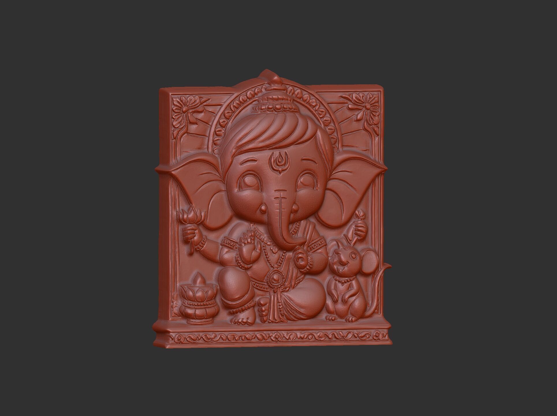 Cute Ganesha Bas-Relief Artwork STL File for 3D Printing 3D print model_5