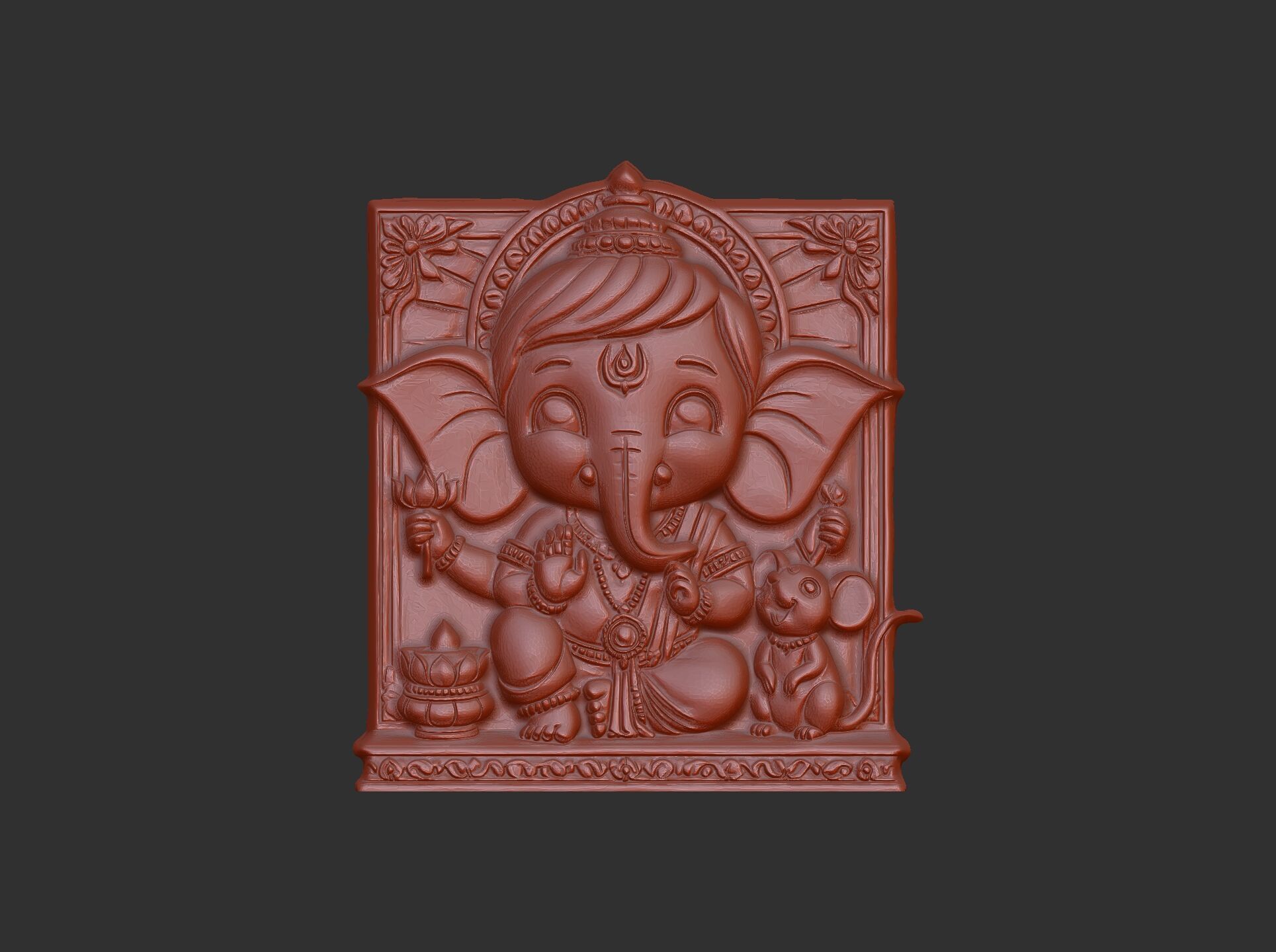 Cute Ganesha Bas-Relief Artwork STL File for 3D Printing 3D print model_17