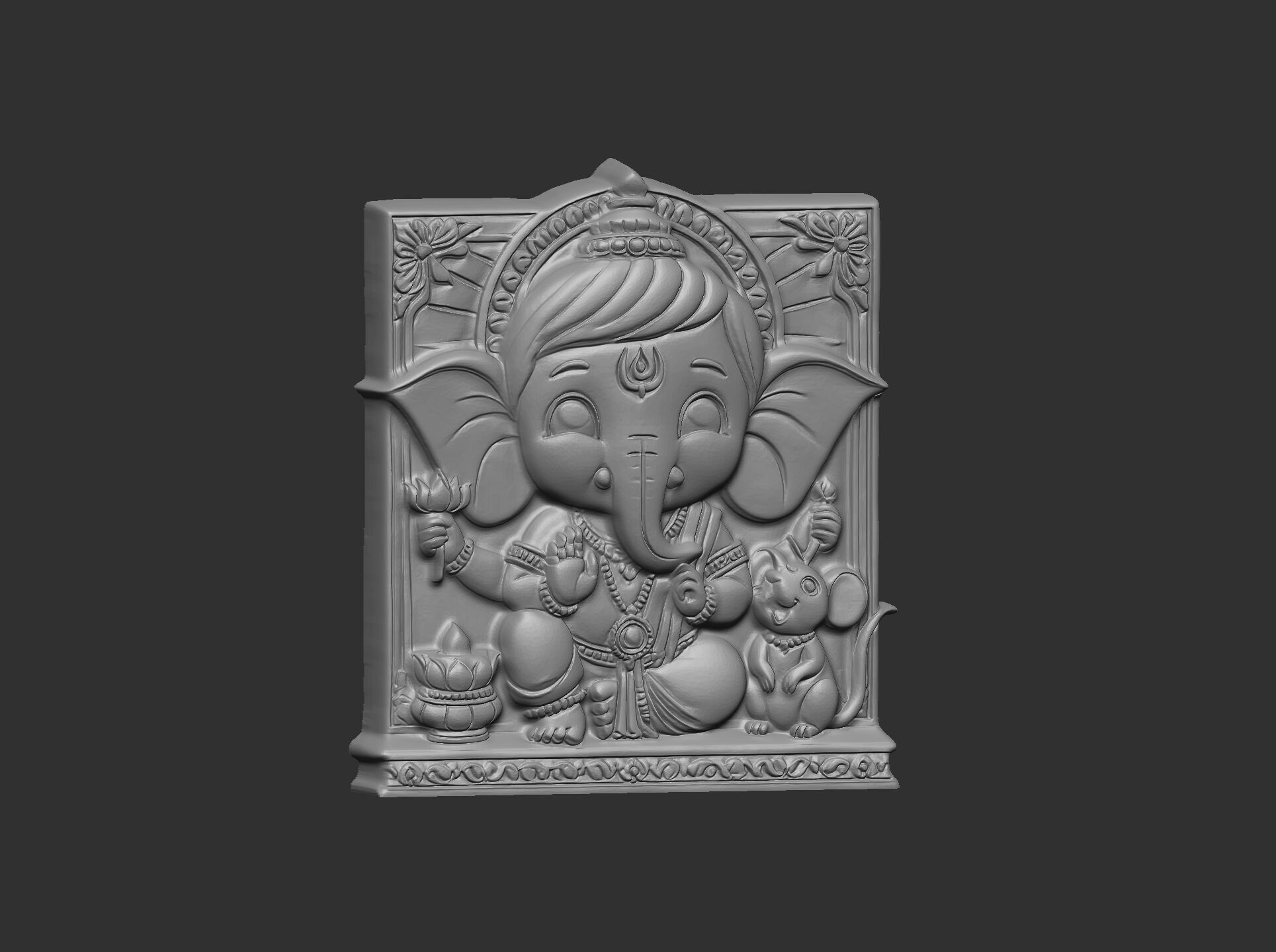Cute Ganesha Bas-Relief Artwork STL File for 3D Printing 3D print model_6