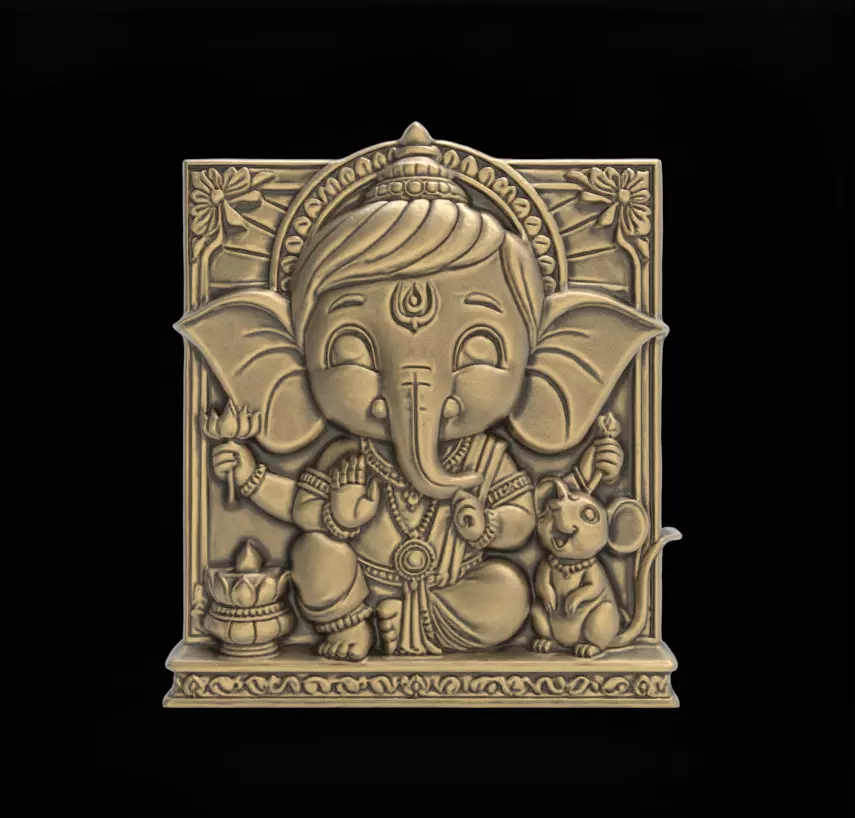 Cute Ganesha Bas-Relief Artwork STL File for 3D Printing 3D print model_0