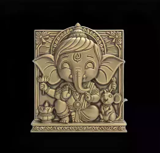 Cute Ganesha Bas-Relief Artwork STL File for 3D Printing