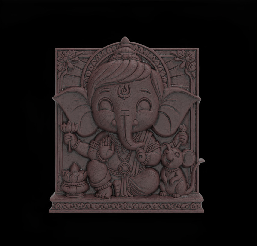 Cute Ganesha Bas-Relief Artwork STL File for 3D Printing 3D print model_1