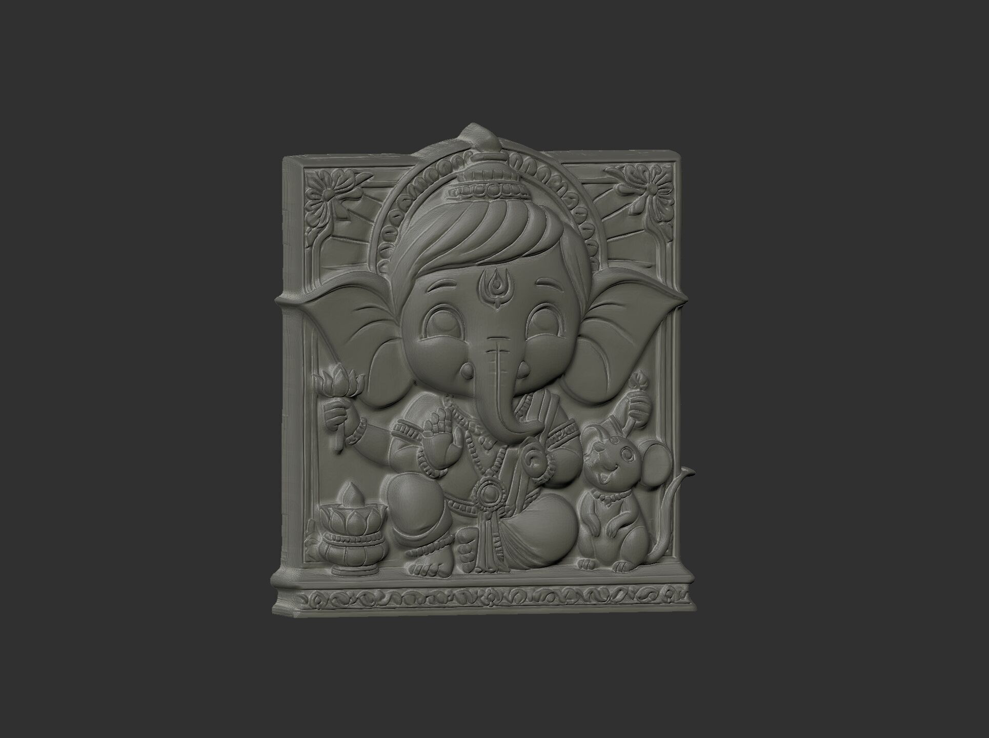 Cute Ganesha Bas-Relief Artwork STL File for 3D Printing 3D print model_3