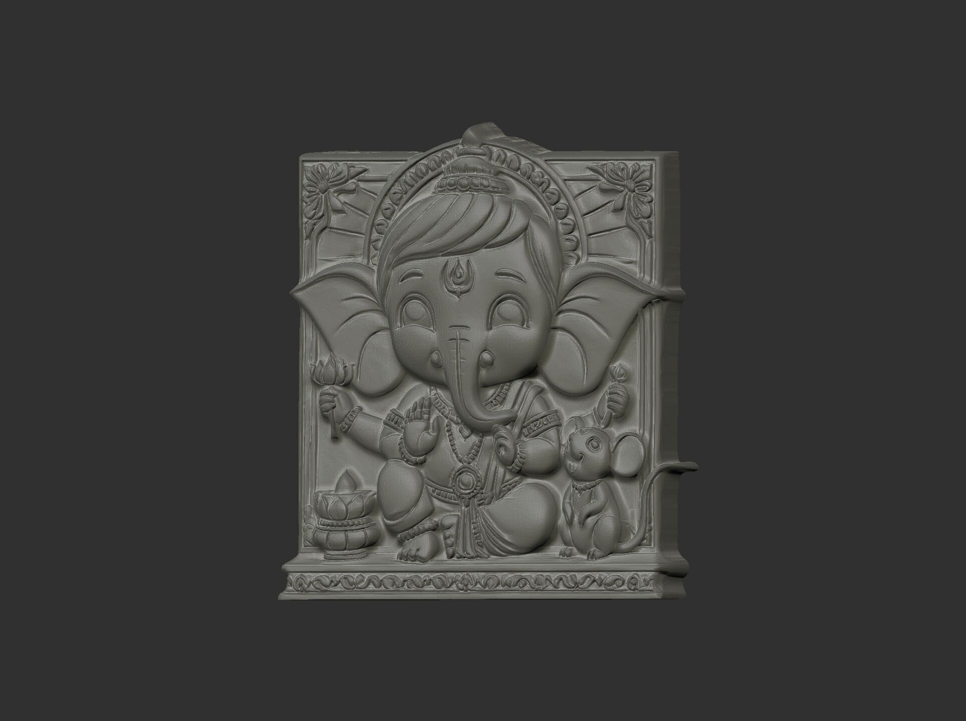 Cute Ganesha Bas-Relief Artwork STL File for 3D Printing 3D print model_10