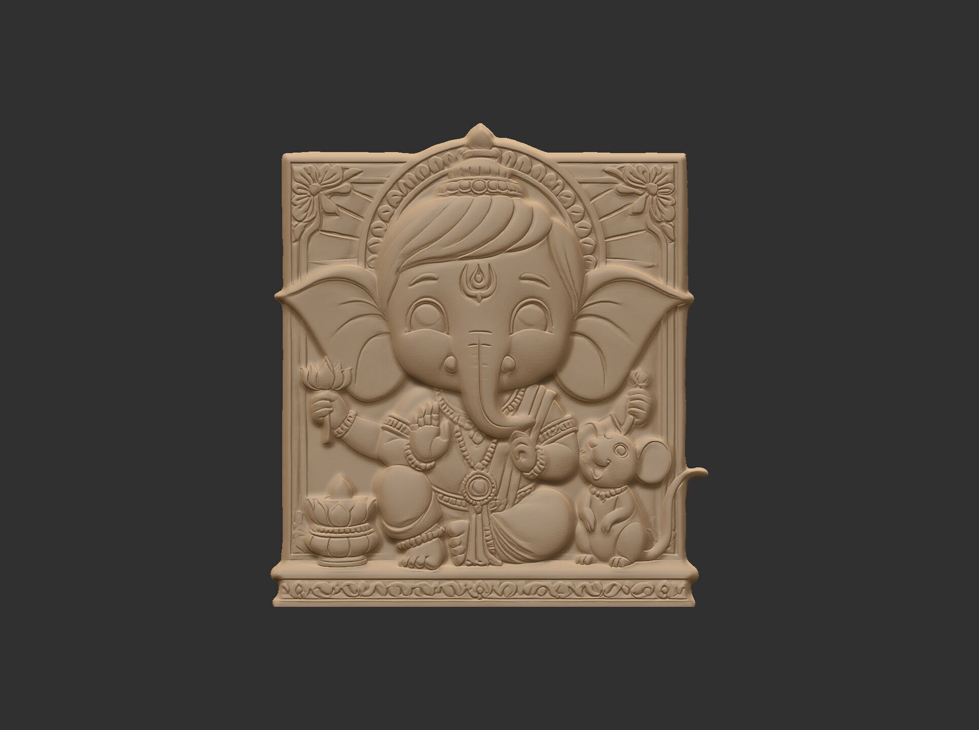 Cute Ganesha Bas-Relief Artwork STL File for 3D Printing 3D print model_13