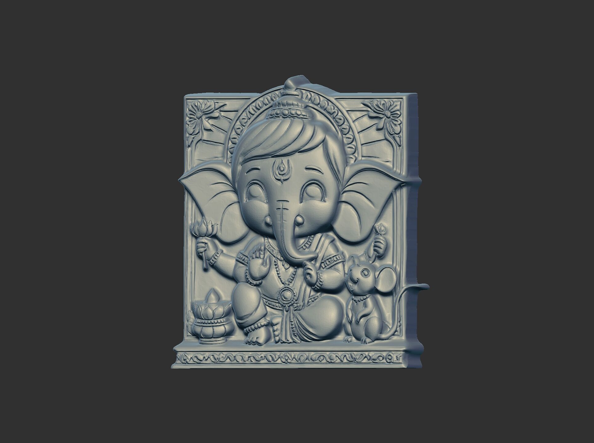 Cute Ganesha Bas-Relief Artwork STL File for 3D Printing 3D print model_9
