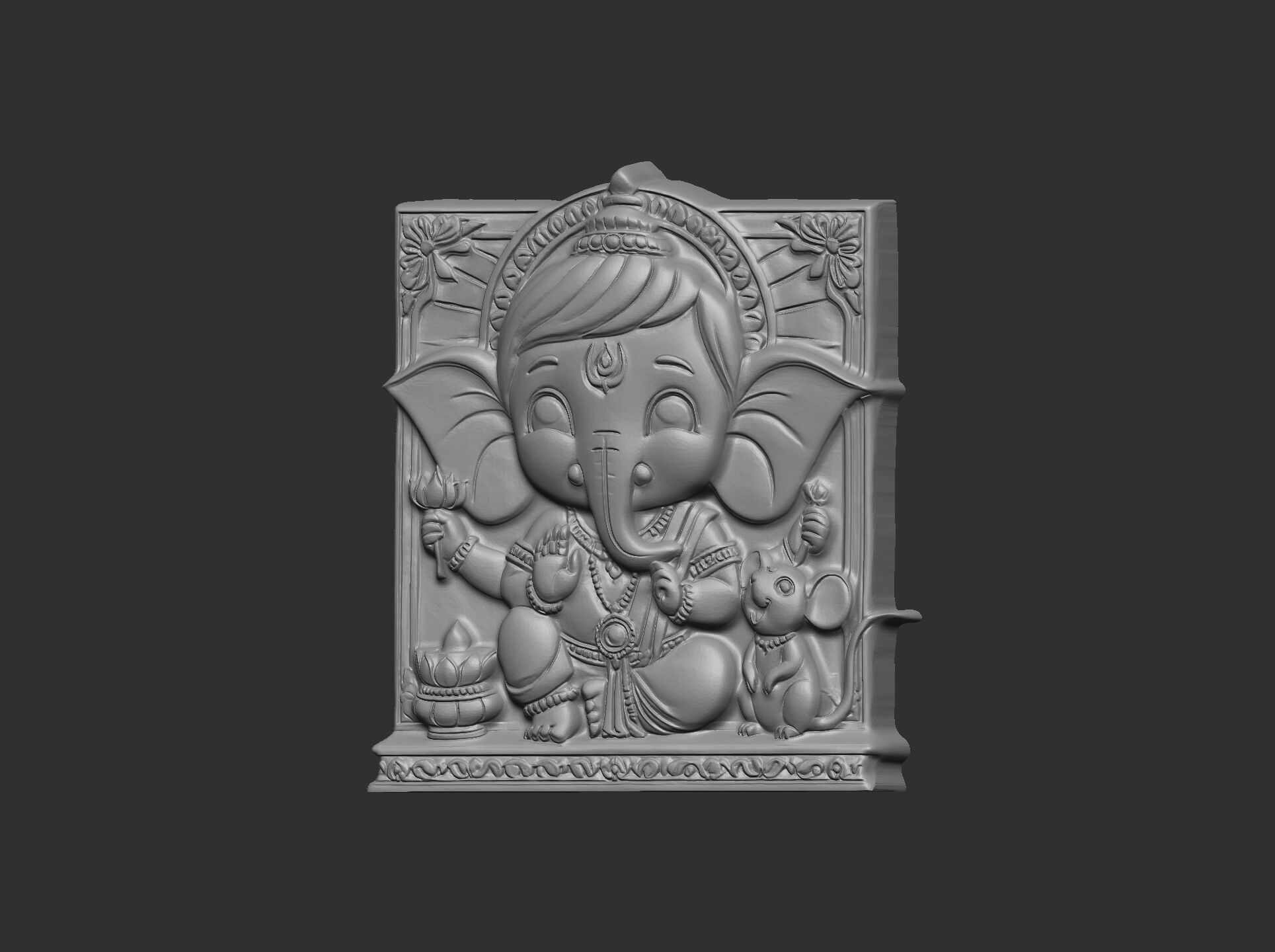Cute Ganesha Bas-Relief Artwork STL File for 3D Printing 3D print model_7