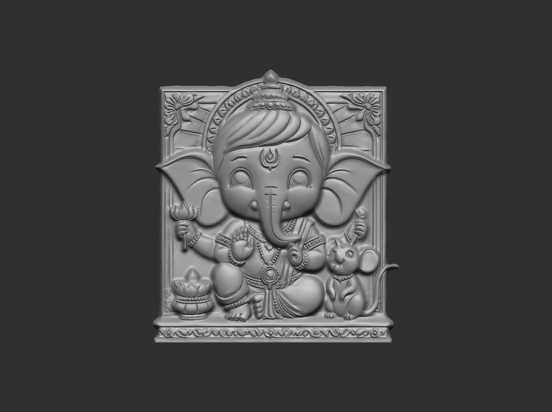 Cute Ganesha Bas-Relief Artwork STL File for 3D Printing 3D print model_12