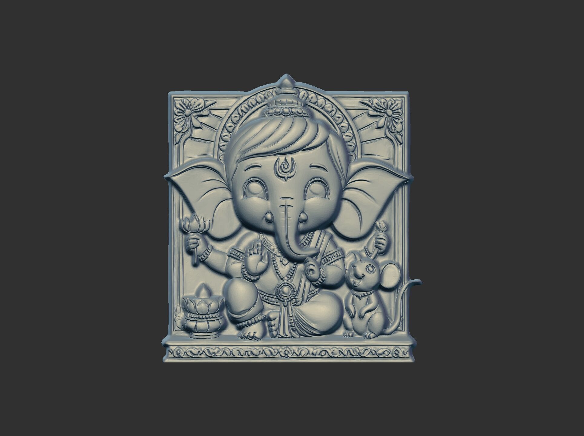 Cute Ganesha Bas-Relief Artwork STL File for 3D Printing 3D print model_16