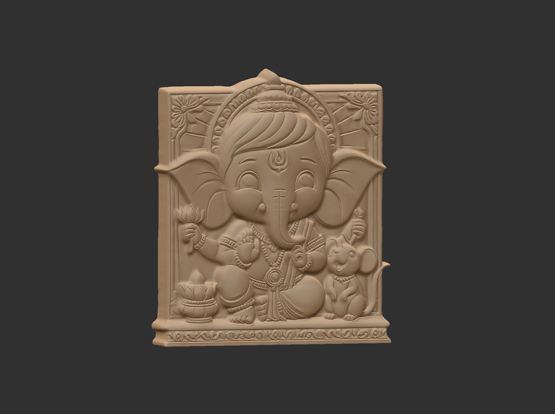 Cute Ganesha Bas-Relief Artwork STL File for 3D Printing 3D print model_24