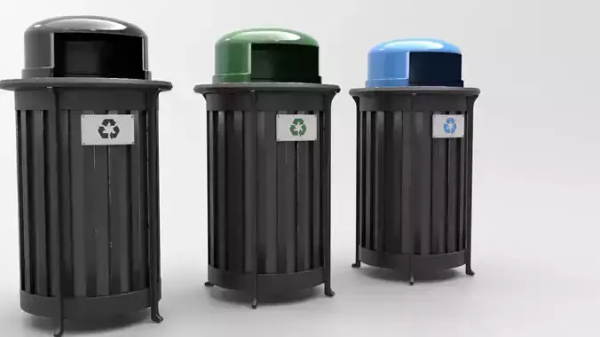 Metal Street Trash Bin 4K PBR Game Ready UV Unwrapped vol 05 Low-poly 3D model