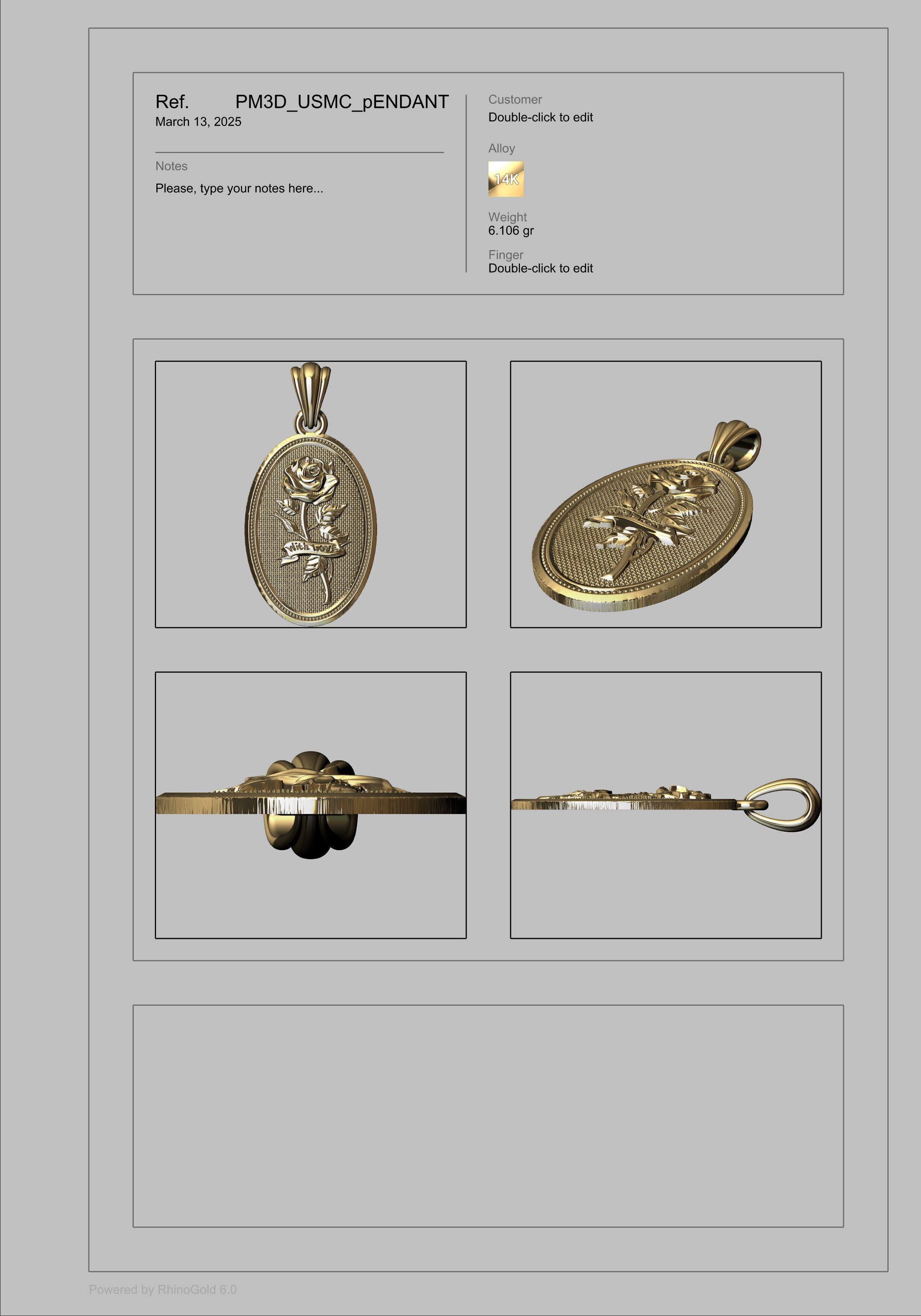 The Rose  Oval Medallion Pendant  3D print model_19