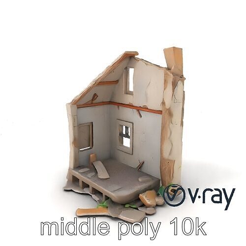 Derelict House Ruins Environment model pack Low-poly 3D model