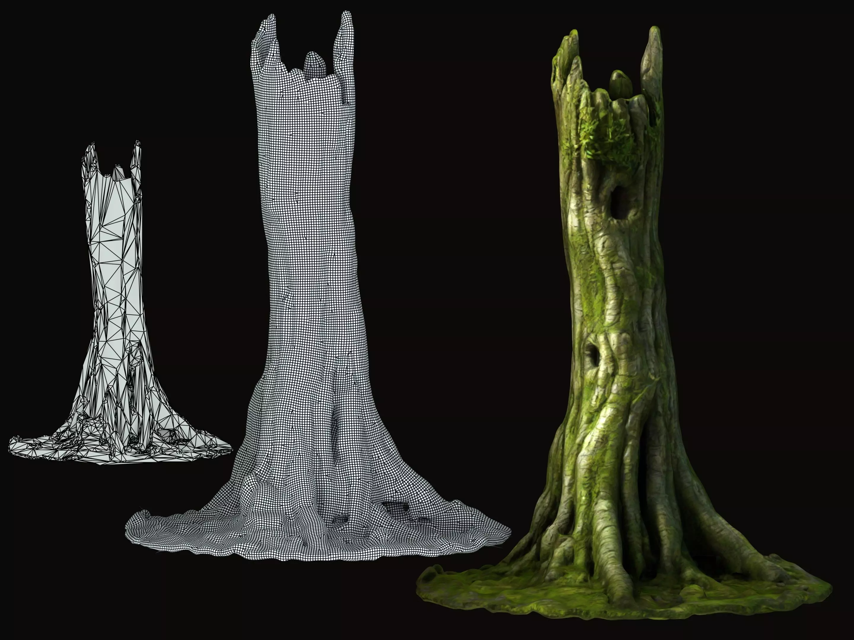 Mossy Tree Trunk Snag Free low-poly 3D model