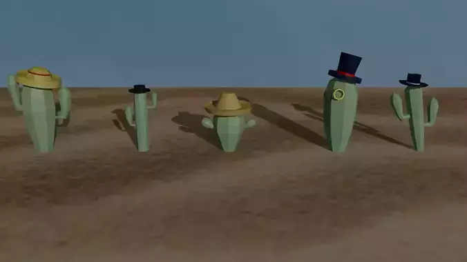 Low Poly Cacti in Hats