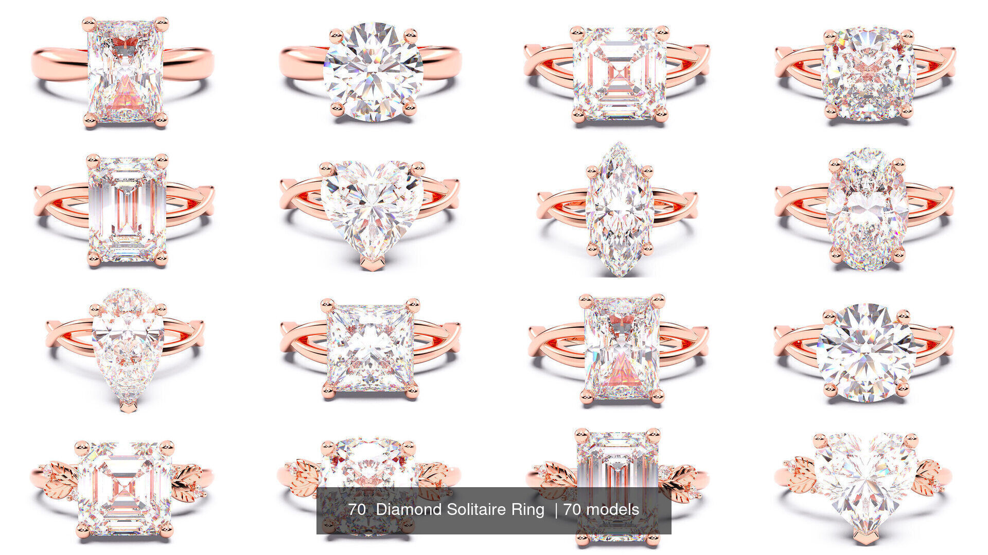 70  Diamond Solitaire Ring  3D Model Collection_3