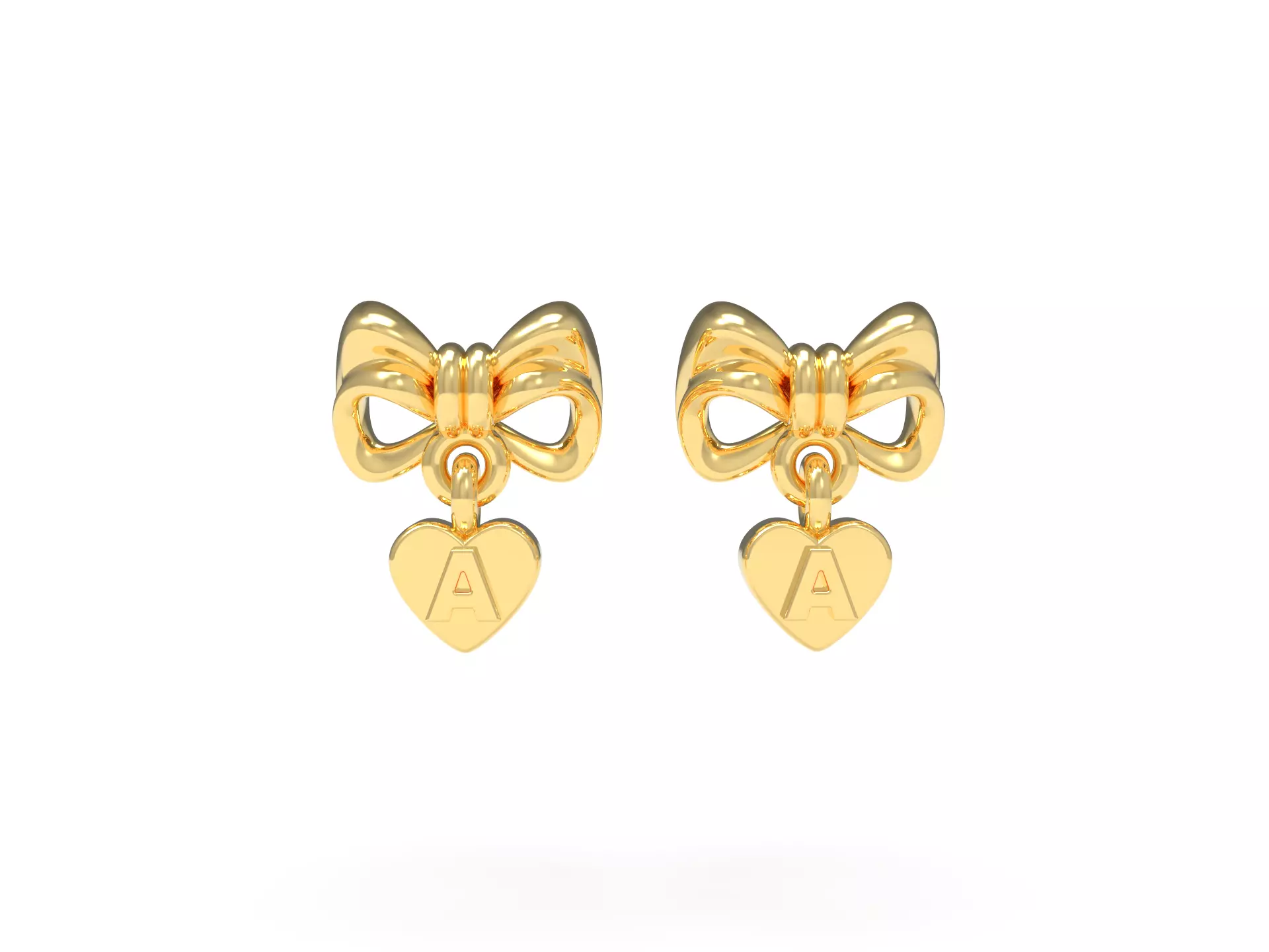 BOW EARRING WITH HEART LETTER CUSTOMIZABLE A TO Z 3D print model_0
