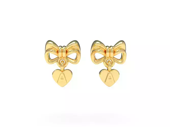 BOW EARRING WITH HEART LETTER CUSTOMIZABLE A TO Z