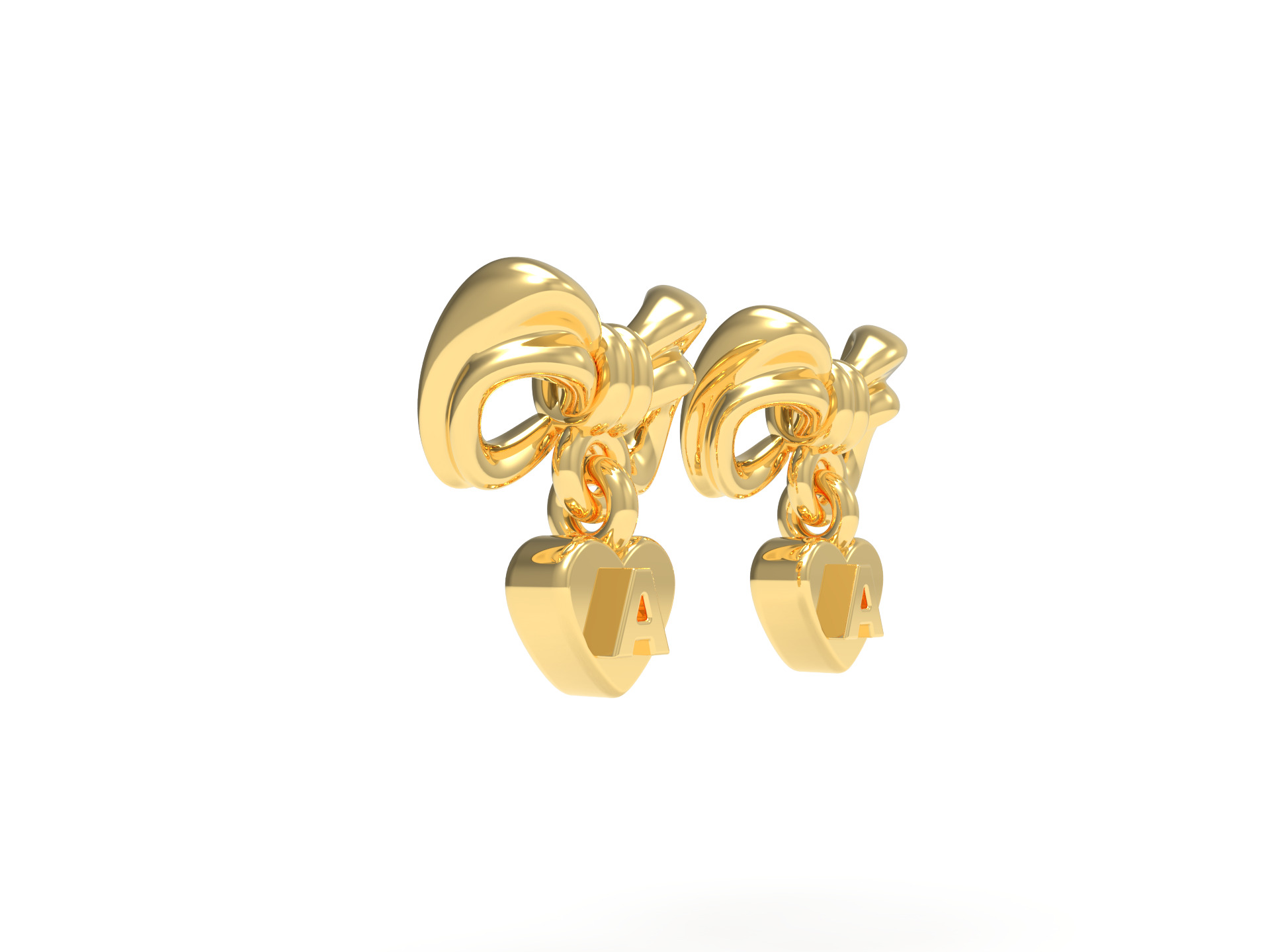 BOW EARRING WITH HEART LETTER CUSTOMIZABLE A TO Z 3D print model_3