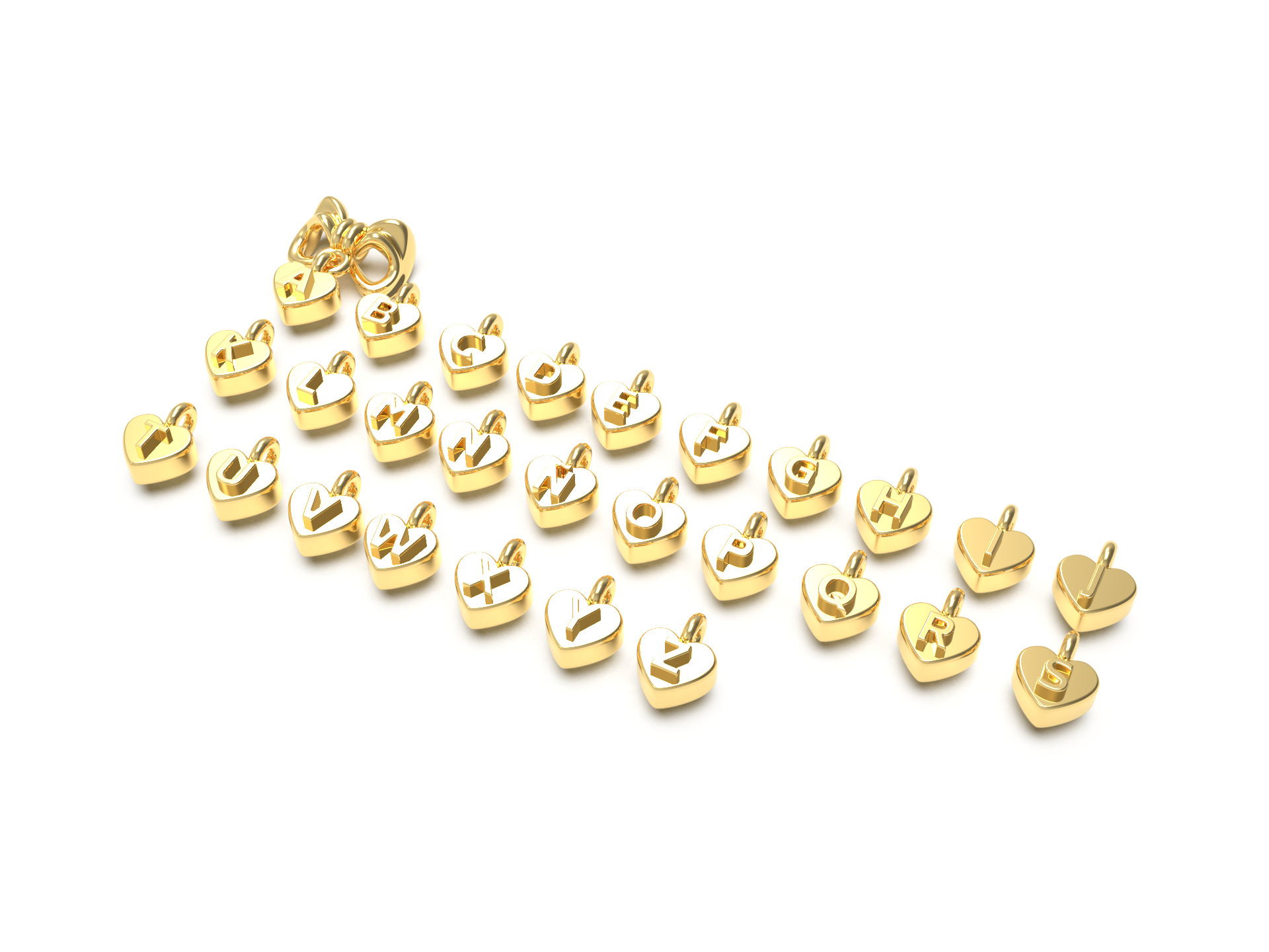 BOW EARRING WITH HEART LETTER CUSTOMIZABLE A TO Z 3D print model_1