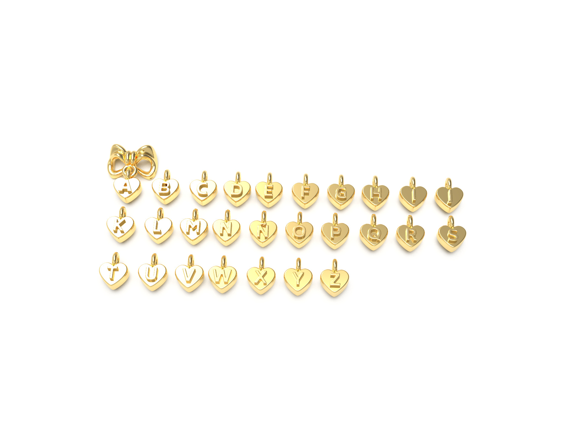BOW EARRING WITH HEART LETTER CUSTOMIZABLE A TO Z 3D print model_2